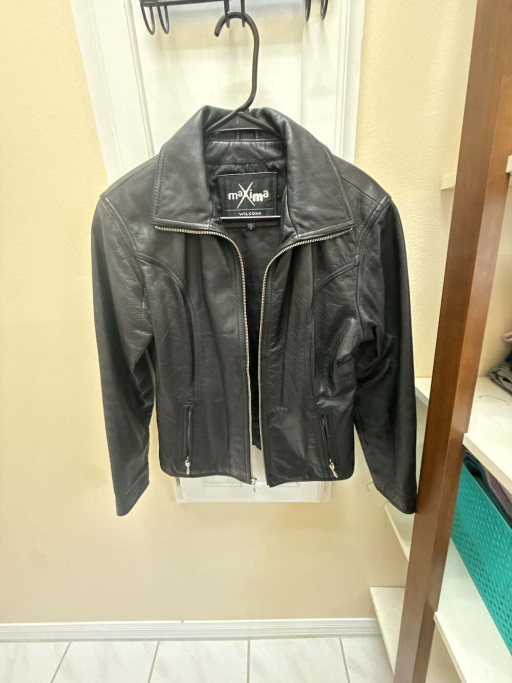 Maxima Wilsons Leather Black Zip Moto Jacket Size S